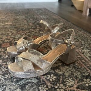 Shimmery Silver Block Heels